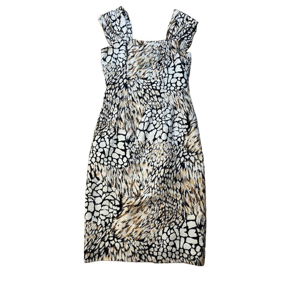 Elegant Sophisticated Vintage Aseret 100% Silk Animal Print Sleeveless Sheath 8